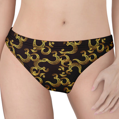 Gold Om Symbol Pattern Print Women's Thong