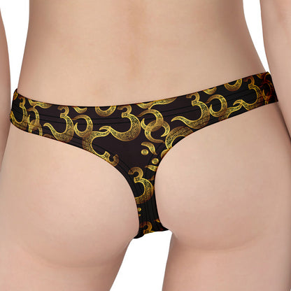 Gold Om Symbol Pattern Print Women's Thong