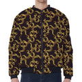 Gold Om Symbol Pattern Print Zip Sleeve Bomber Jacket