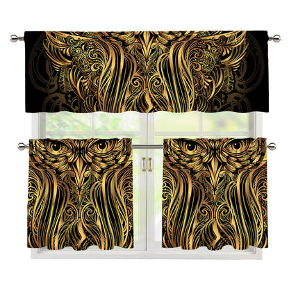 Gold Owl Spirit Print 3 Piece Kitchen Curtains
