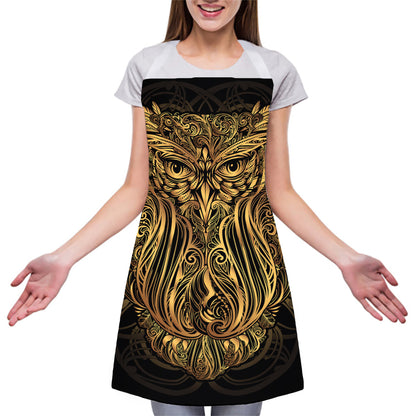 Gold Owl Spirit Print Adjustable Apron