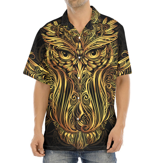 Gold Owl Spirit Print Aloha Shirt