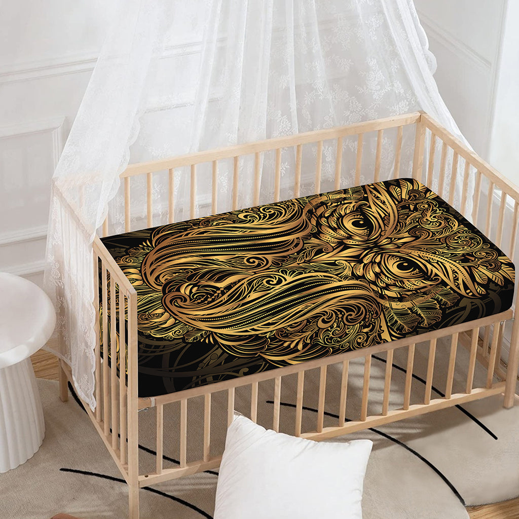 Gold Owl Spirit Print Baby Crib Sheet