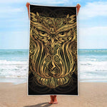 Gold Owl Spirit Print Beach Towel