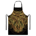 Gold Owl Spirit Print Bib Apron With Pocket