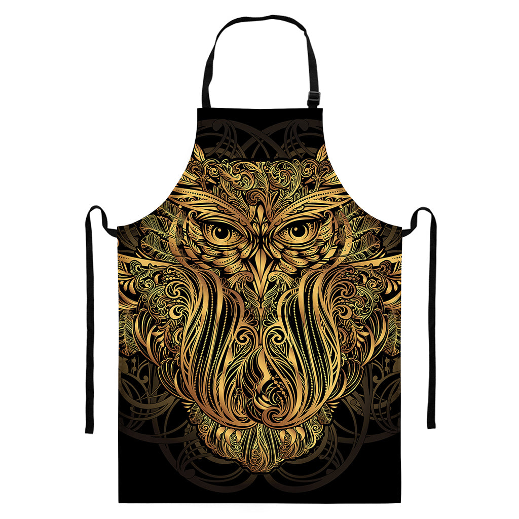 Gold Owl Spirit Print Bib Apron With Pocket