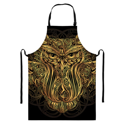 Gold Owl Spirit Print Bib Apron With Pocket