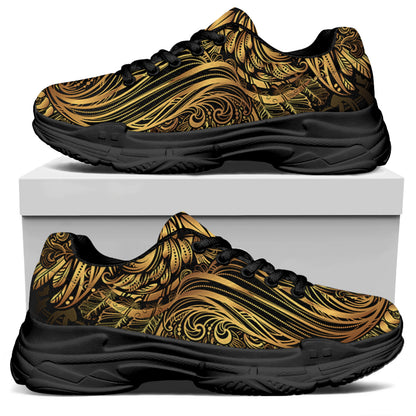 Gold Owl Spirit Print Black Chunky Shoes