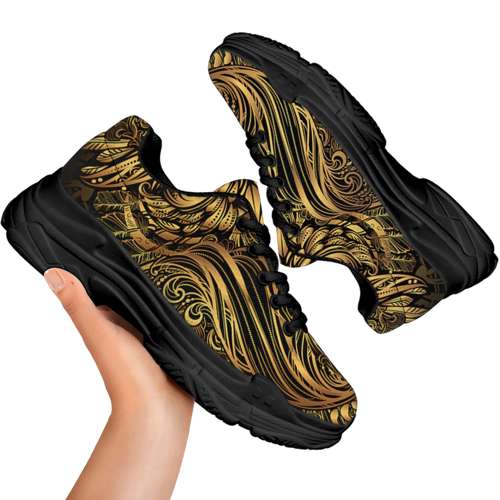 Gold Owl Spirit Print Black Chunky Shoes