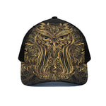 Gold Owl Spirit Print Black Mesh Trucker Cap
