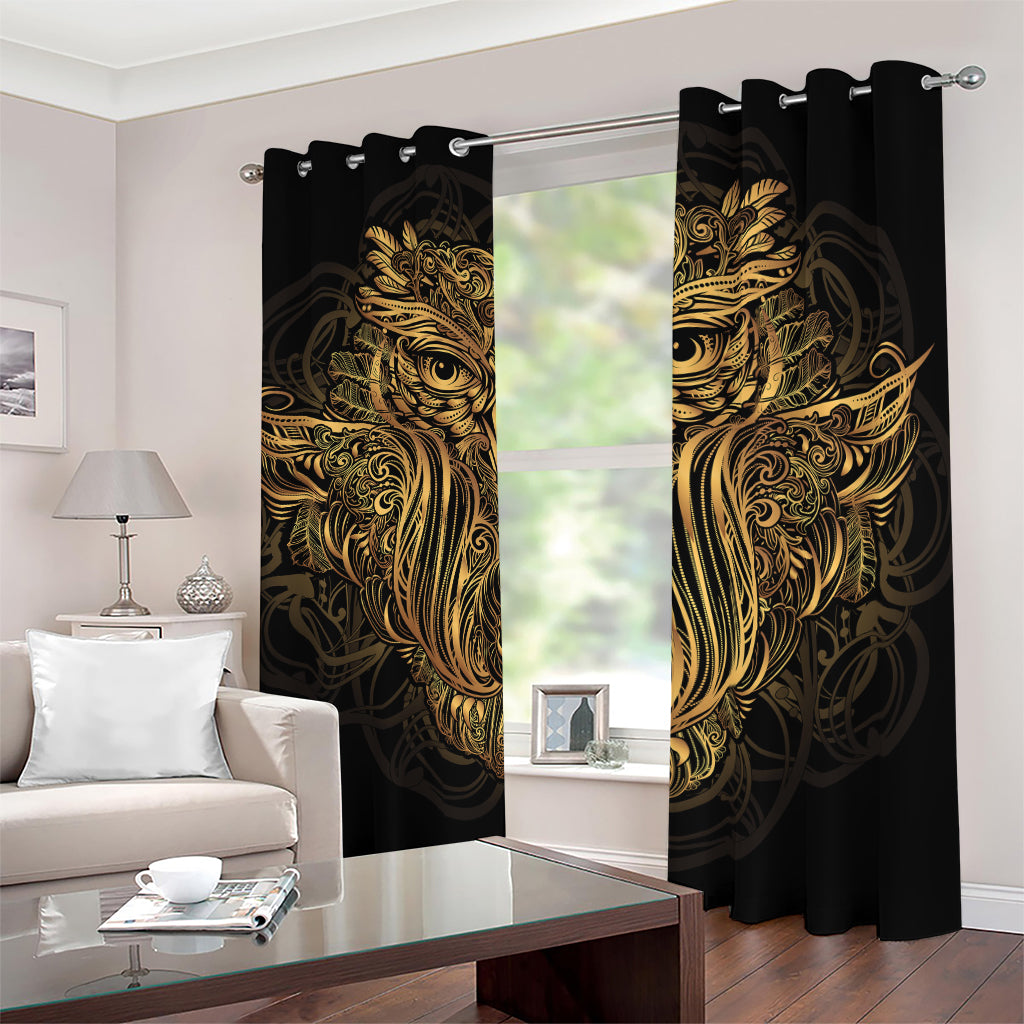 Gold Owl Spirit Print Blackout Grommet Curtains