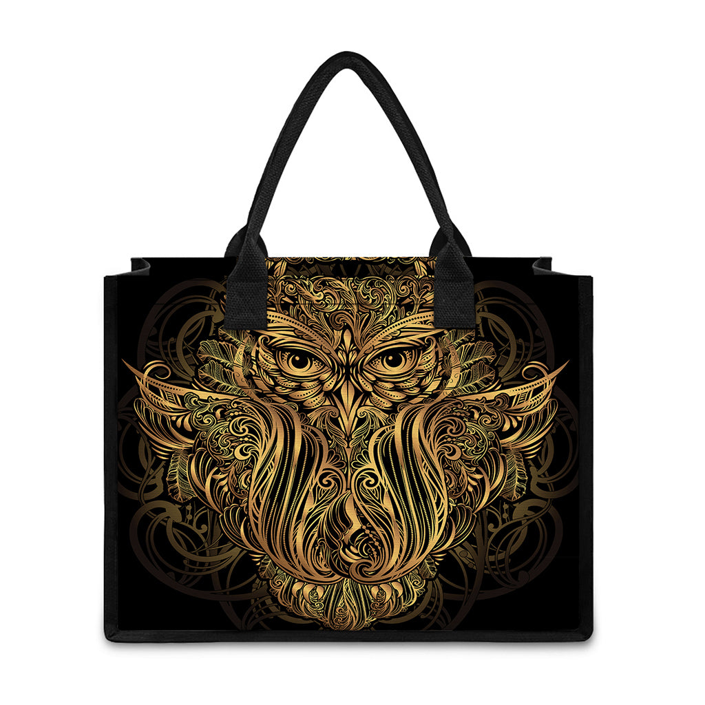 Gold Owl Spirit Print Canvas Tote Bag