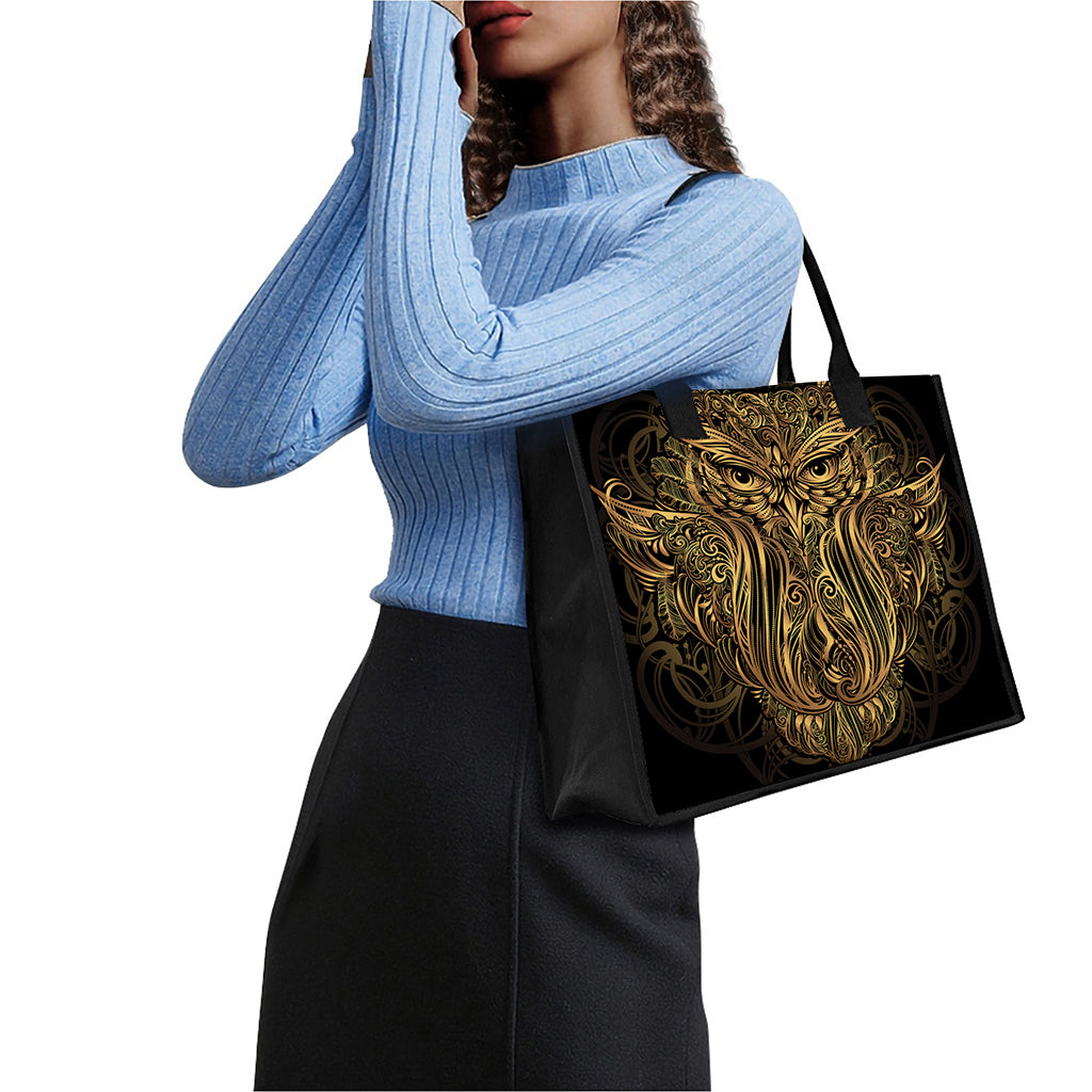 Gold Owl Spirit Print Canvas Tote Bag