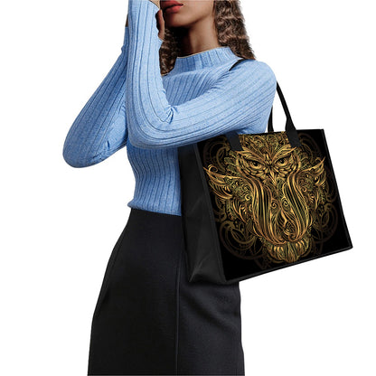Gold Owl Spirit Print Canvas Tote Bag