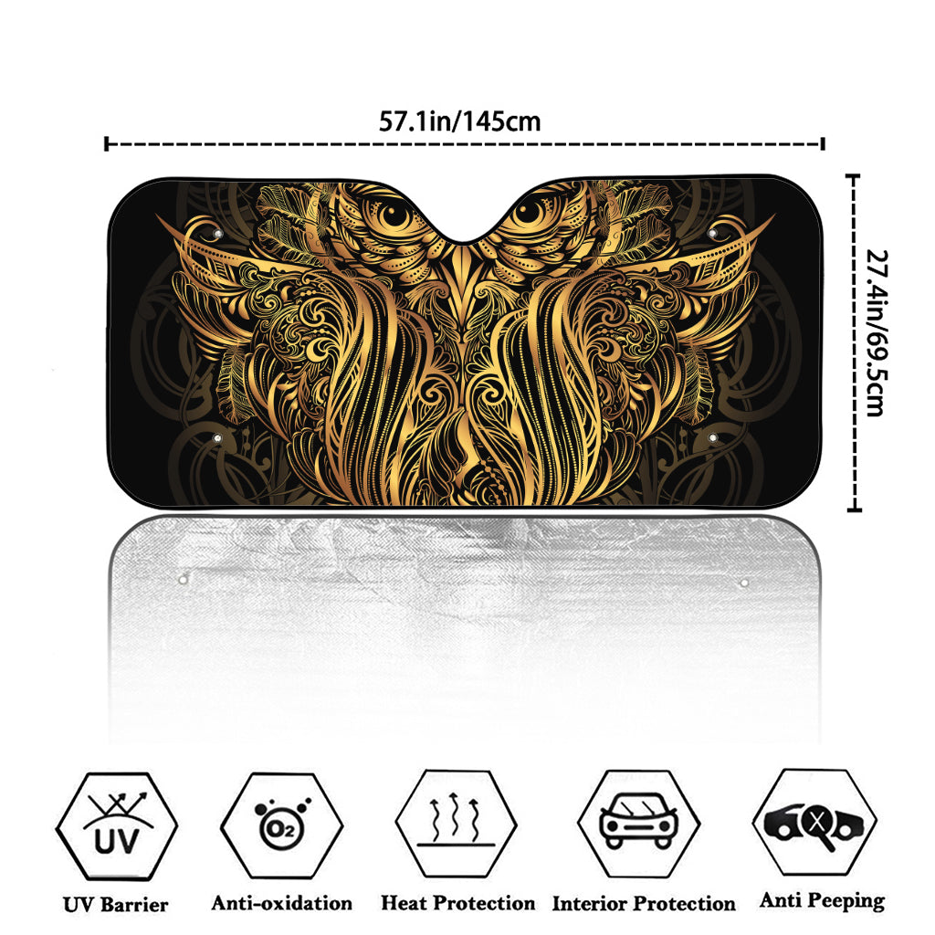 Gold Owl Spirit Print Car Windshield Sun Shade