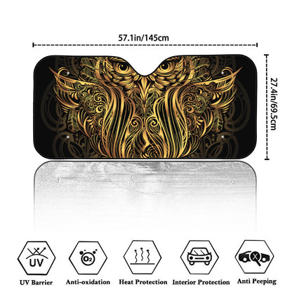 Gold Owl Spirit Print Car Windshield Sun Shade
