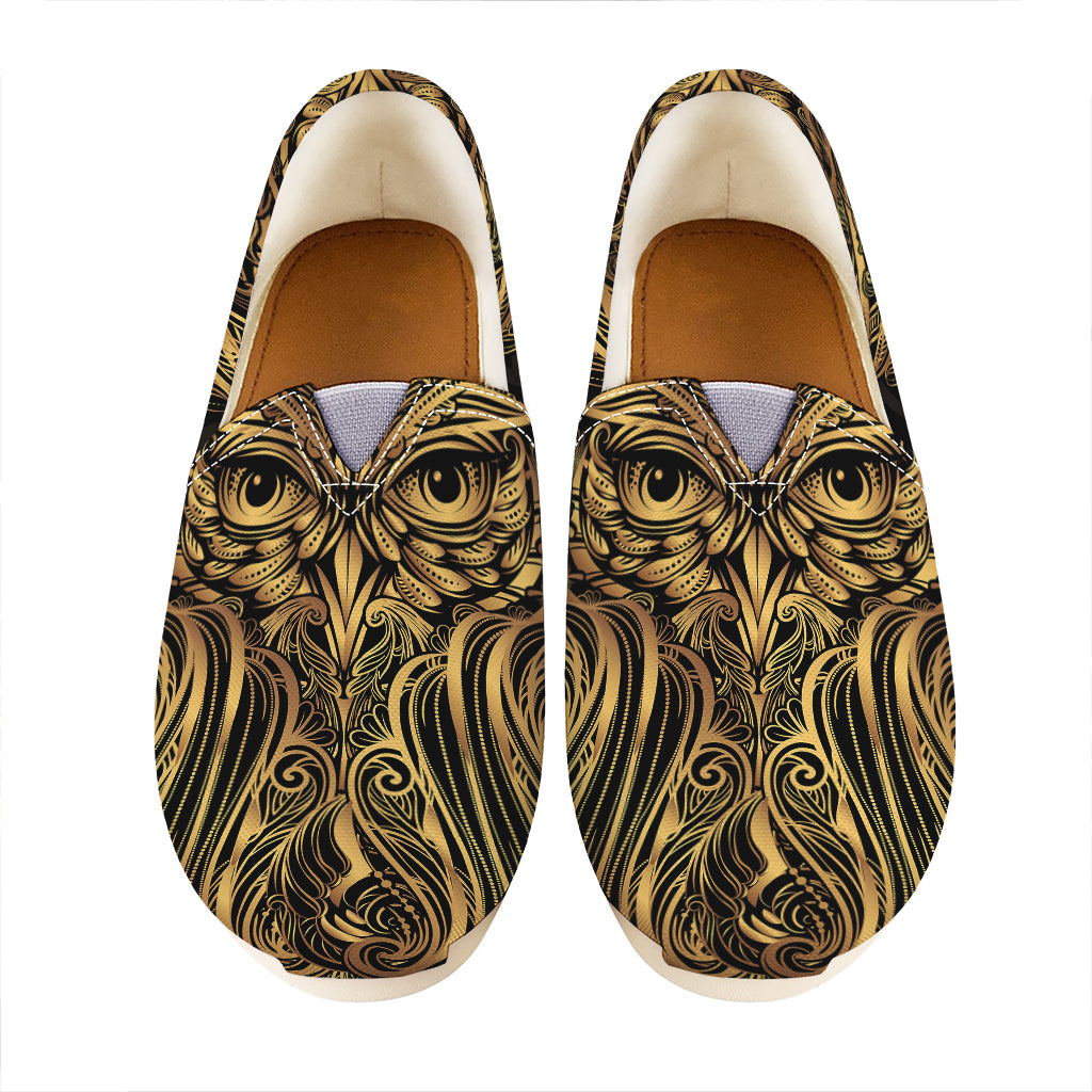 Gold Owl Spirit Print Casual Shoes