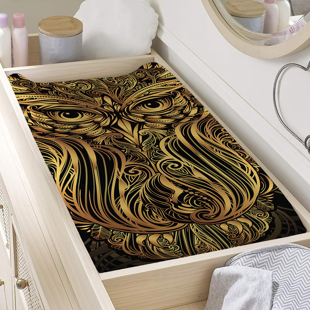 Gold Owl Spirit Print Changing Pad Cover
