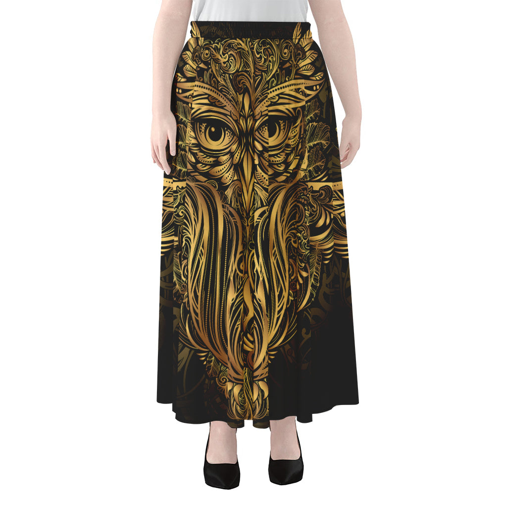 Gold Owl Spirit Print Chiffon Maxi Skirt