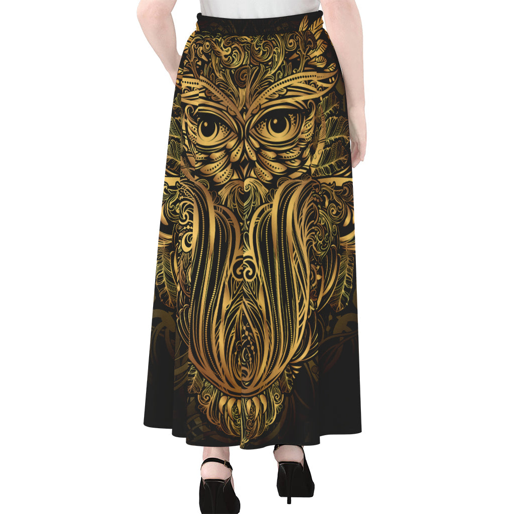 Gold Owl Spirit Print Chiffon Maxi Skirt