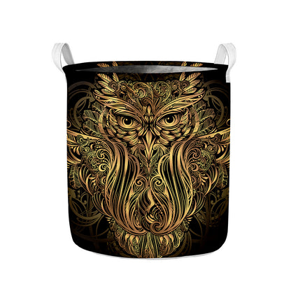 Gold Owl Spirit Print Collapsible Laundry Basket
