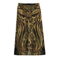 Gold Owl Spirit Print Cotton Front Slit Maxi Skirt