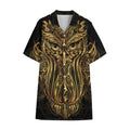 Gold Owl Spirit Print Cotton Hawaiian Shirt