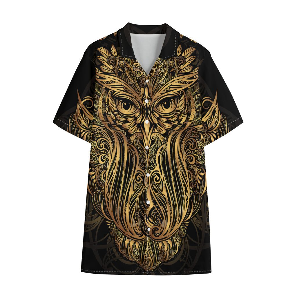 Gold Owl Spirit Print Cotton Hawaiian Shirt
