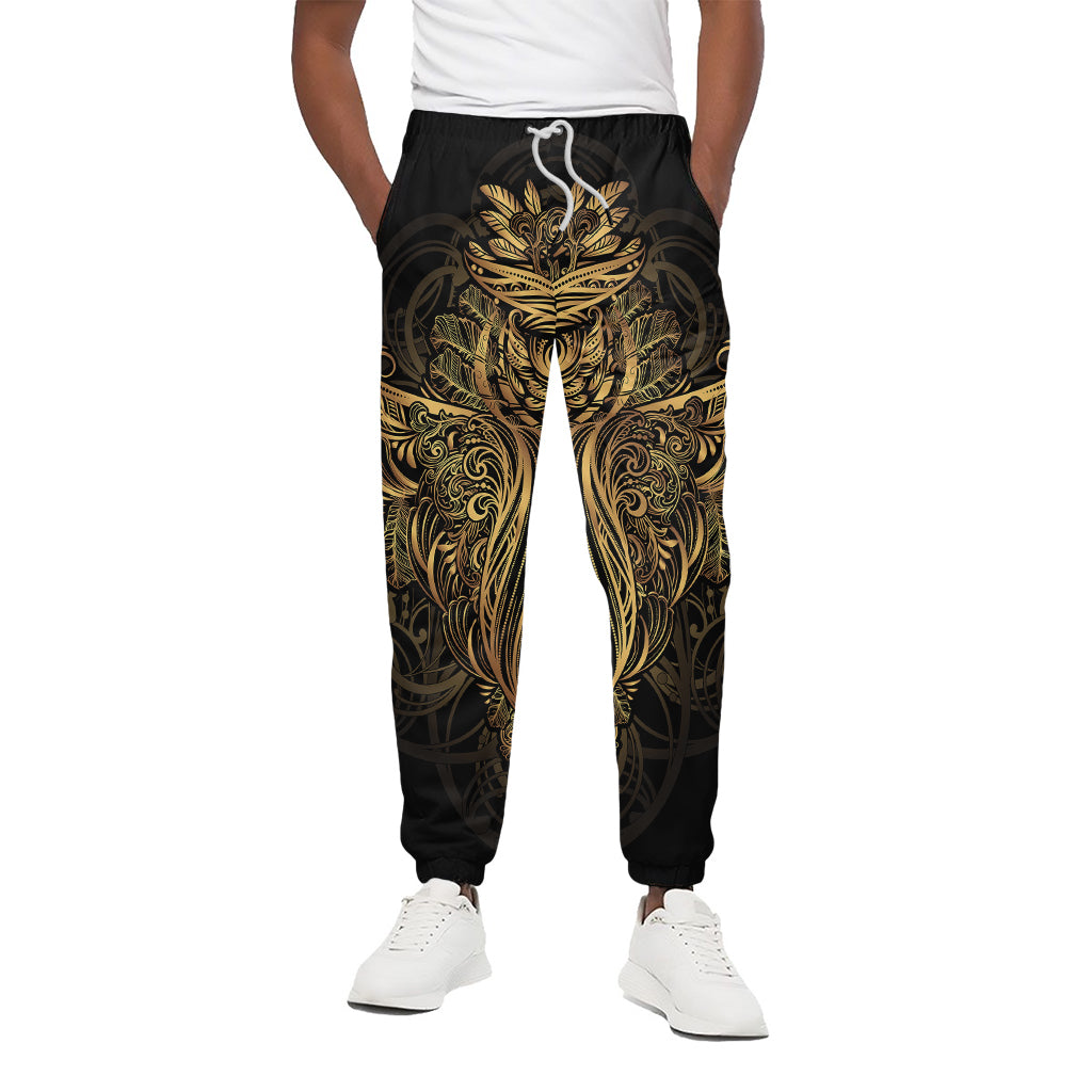 Gold Owl Spirit Print Cotton Pants