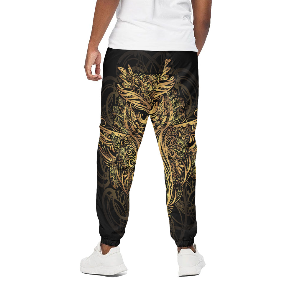 Gold Owl Spirit Print Cotton Pants
