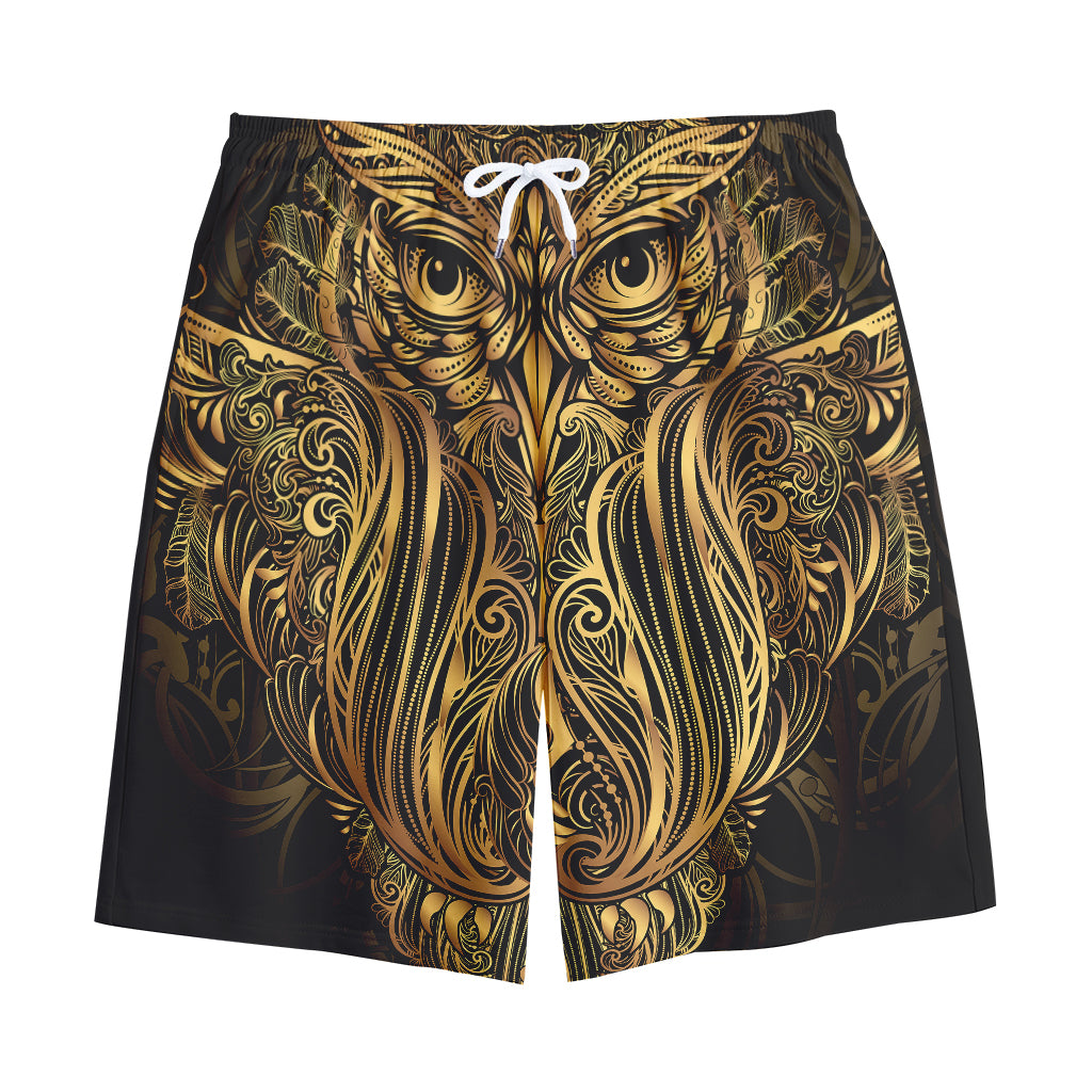 Gold Owl Spirit Print Cotton Shorts