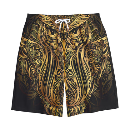 Gold Owl Spirit Print Cotton Shorts