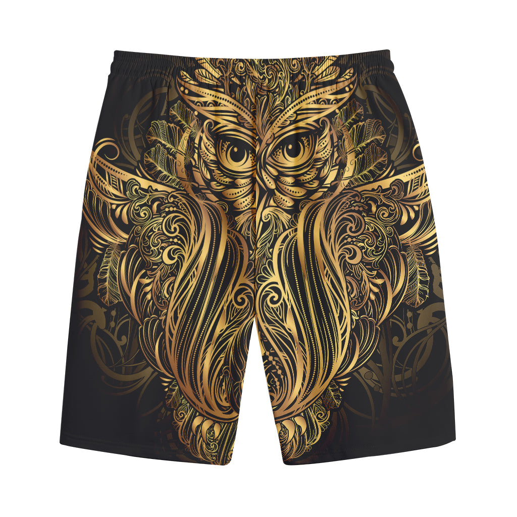 Gold Owl Spirit Print Cotton Shorts