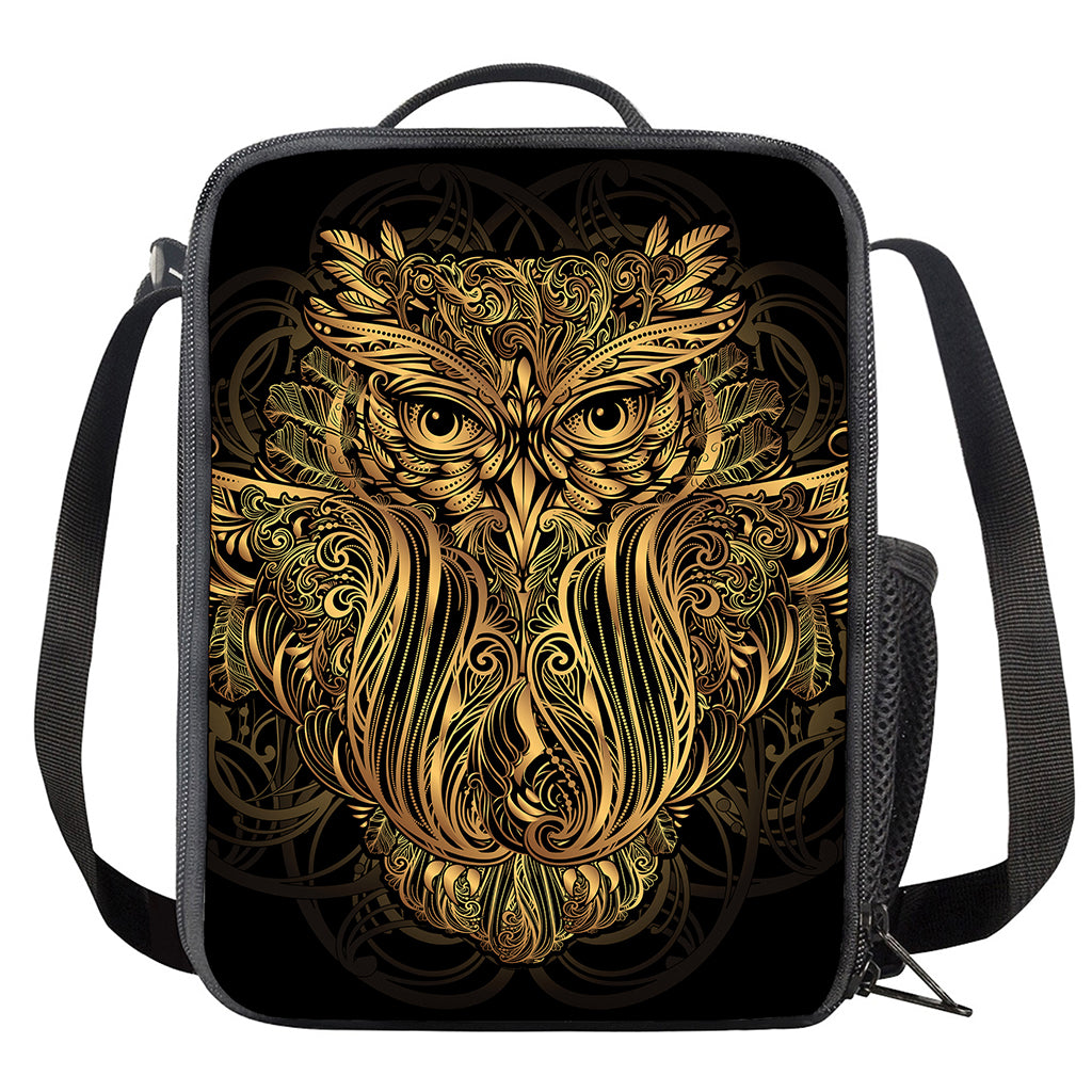 Gold Owl Spirit Print Crossbody Lunch Bag