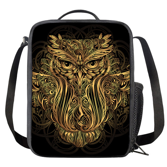 Gold Owl Spirit Print Crossbody Lunch Bag