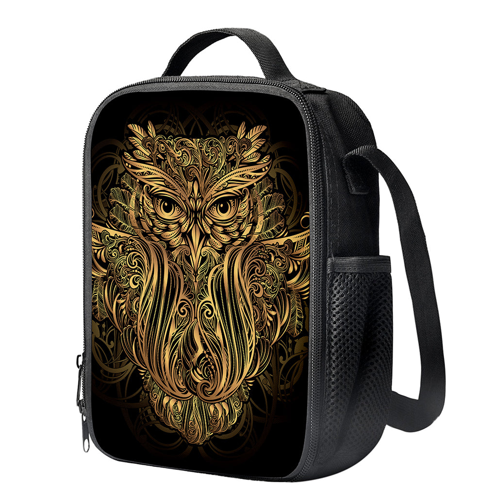 Gold Owl Spirit Print Crossbody Lunch Bag