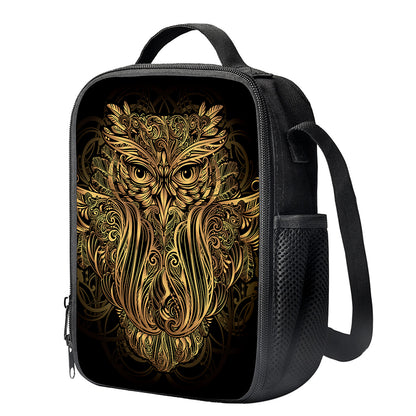 Gold Owl Spirit Print Crossbody Lunch Bag