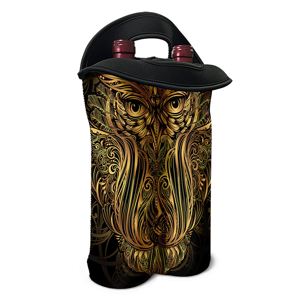 Gold Owl Spirit Print Double Neoprene Wine Tote