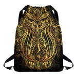 Gold Owl Spirit Print Drawstring Backpack