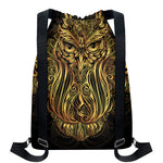 Gold Owl Spirit Print Drawstring Backpack