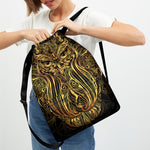 Gold Owl Spirit Print Drawstring Backpack
