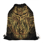 Gold Owl Spirit Print Drawstring Bag