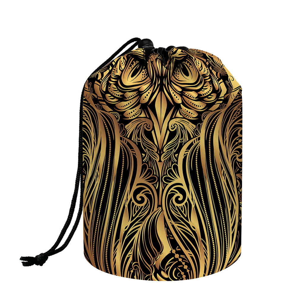 Gold Owl Spirit Print Drawstring Makeup Bag