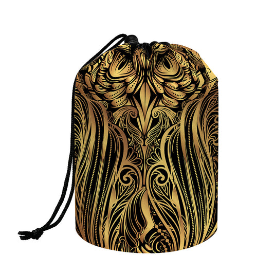 Gold Owl Spirit Print Drawstring Makeup Bag
