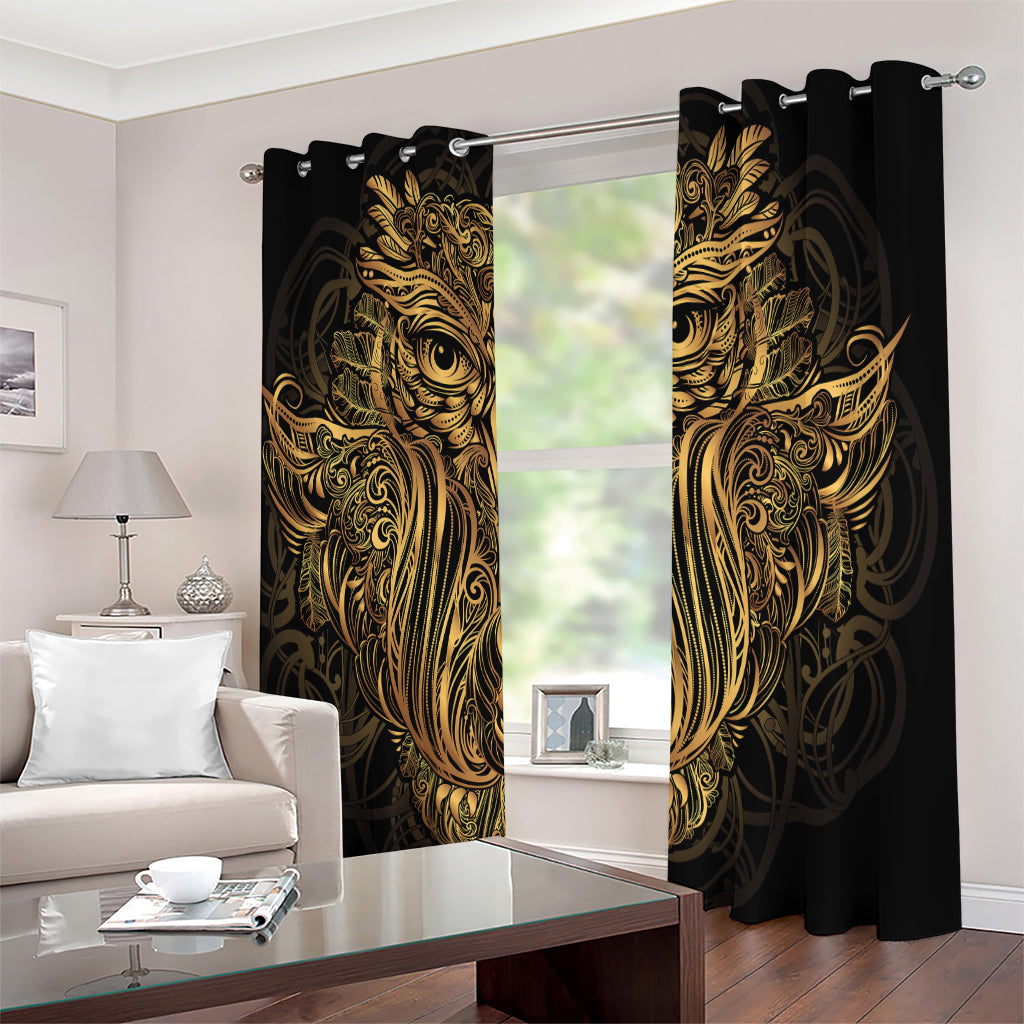 Gold Owl Spirit Print Extra Wide Grommet Curtains