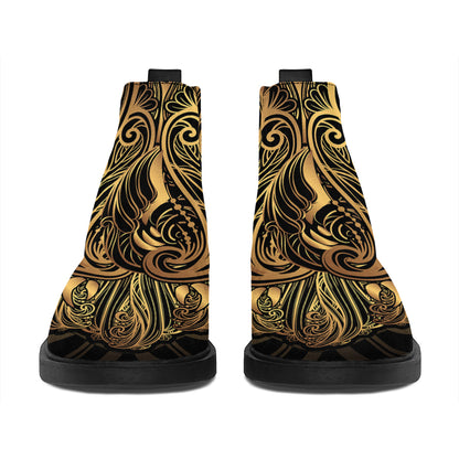 Gold Owl Spirit Print Flat Ankle Boots
