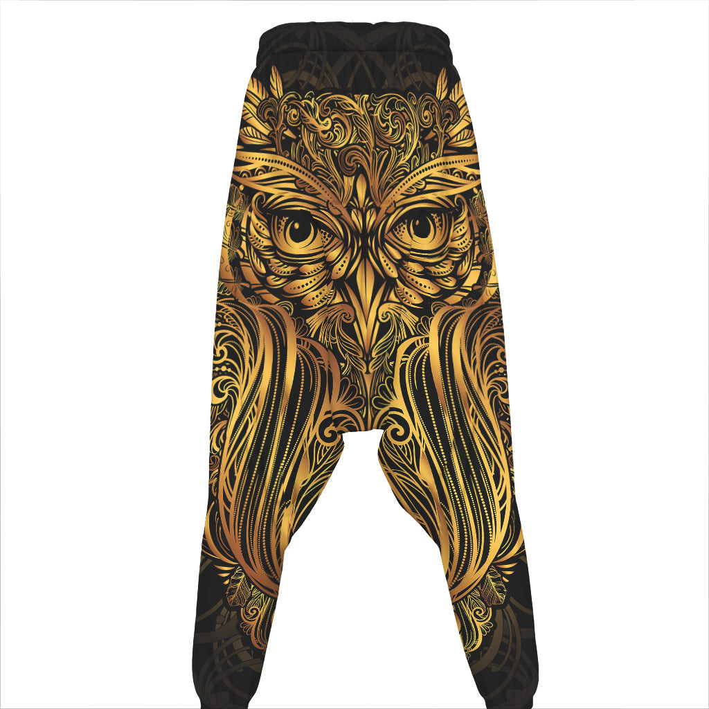 Gold Owl Spirit Print Hammer Pants