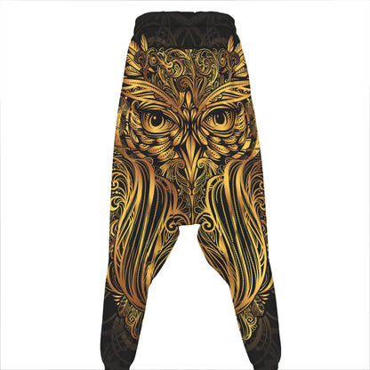Gold Owl Spirit Print Hammer Pants