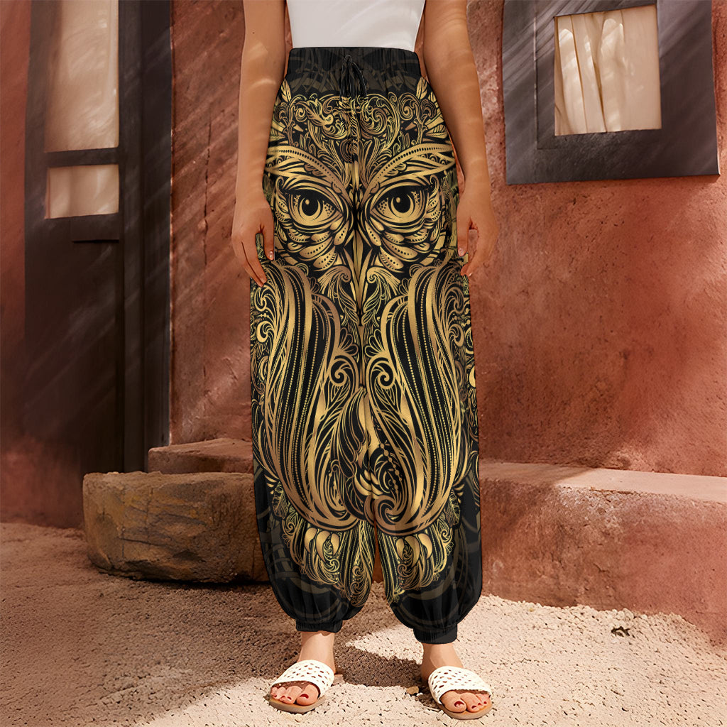 Gold Owl Spirit Print Harem Pants