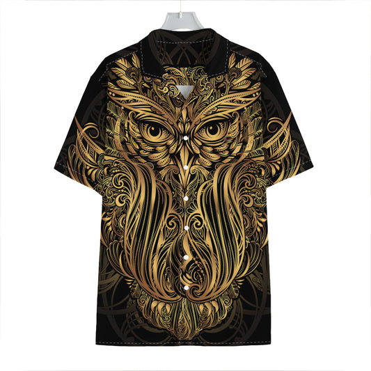 Gold Owl Spirit Print Hawaiian Shirt